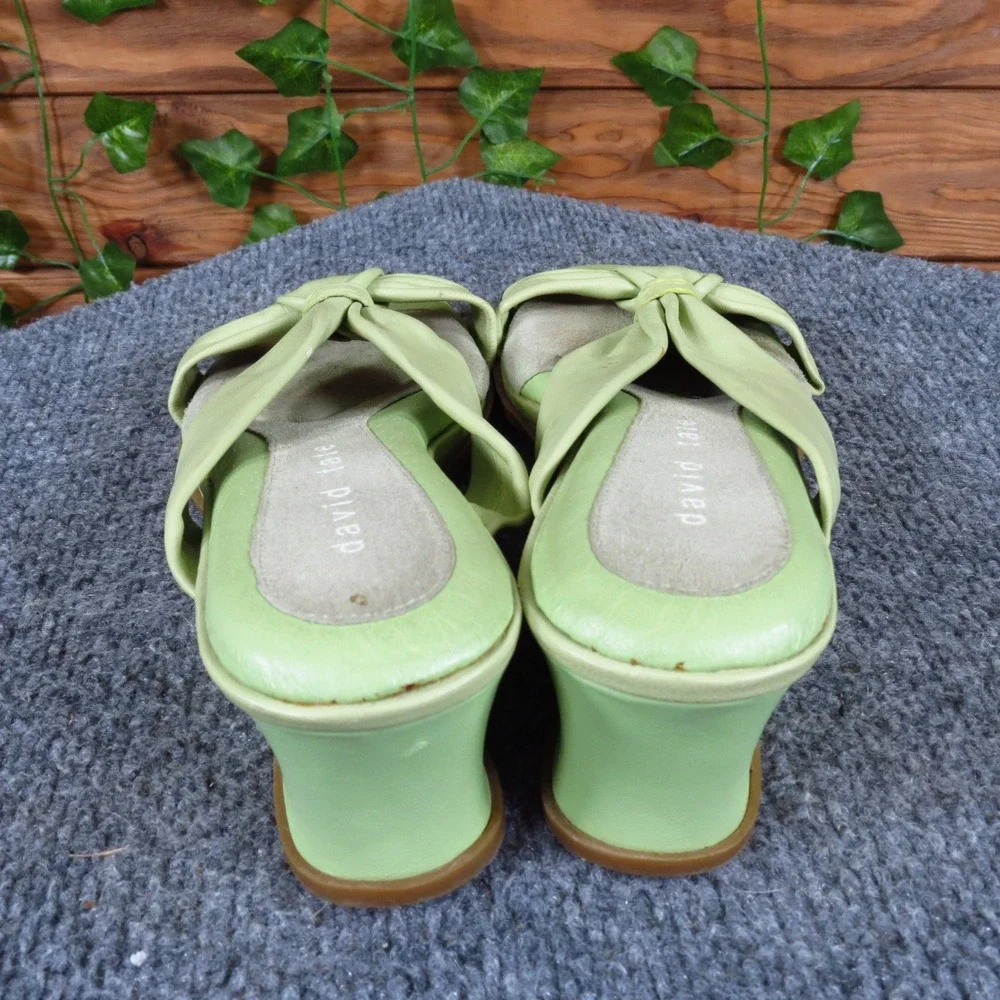 David Tate Women Leather Slide‎ Wedge Sandals Size 8 Casual Lime Green